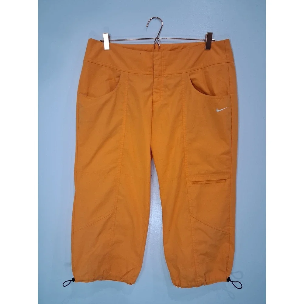 Nike Womens Orange Cargo Capri Pants Size L Cropped Hiking Utility Toggles